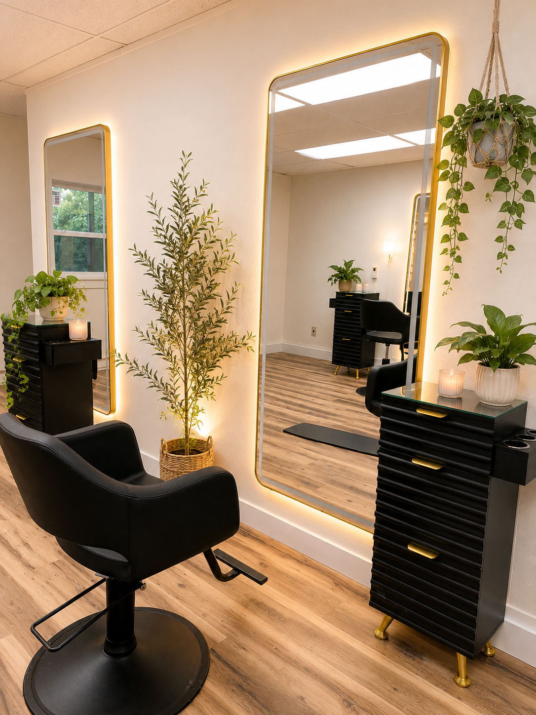 The styling stations inside Studio 14 Salon & Spa in Raymond, New Hampshire.